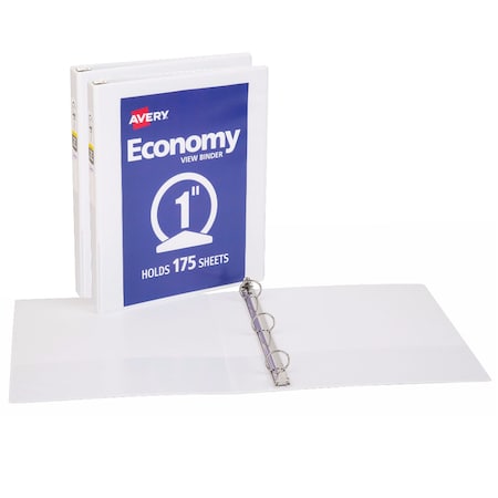 Avery Economy View Binder, 1in Round Rings, 175-Sheet, White, PK2 05711